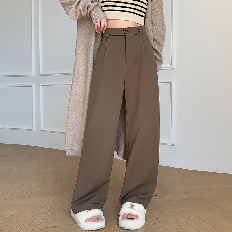 ins美拉德阔腿休闲裤女秋冬高腰宽松显瘦黑色裤子小个子阔腿裤