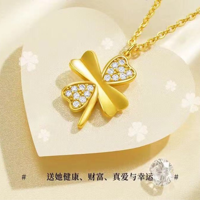坠链均925银 S925四叶草项链气质轻奢时尚简约金色精致百搭设计感