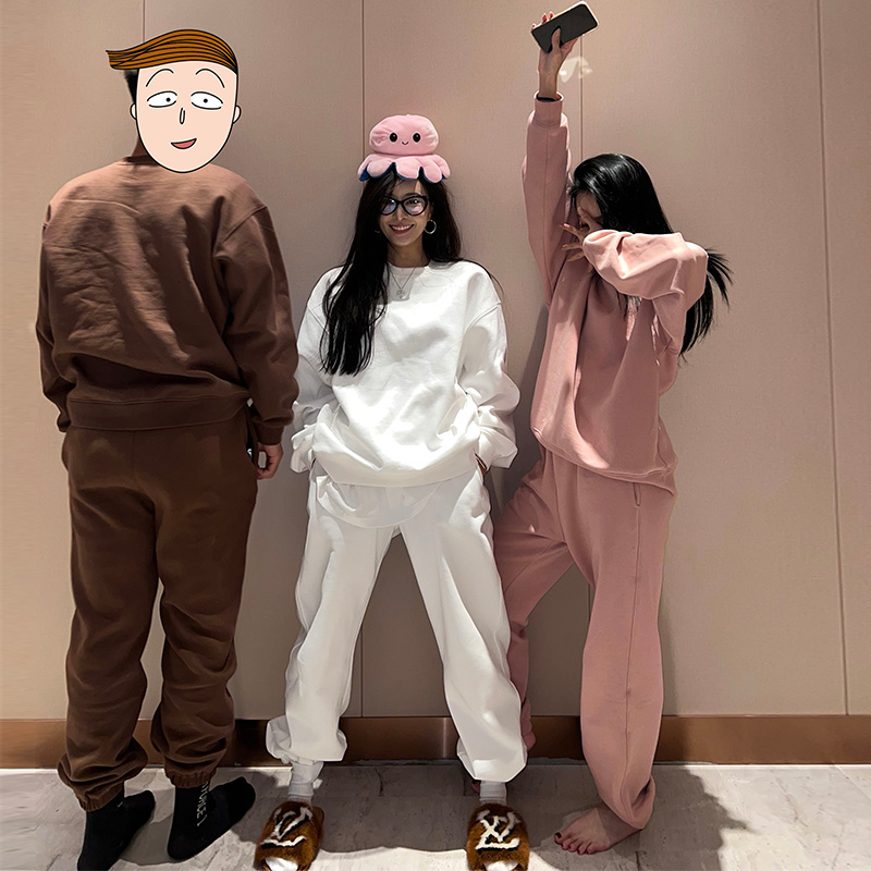 袁伶嫣同款升级版加绒套装白粉咖三色质感无di男女情侣款运动休闲