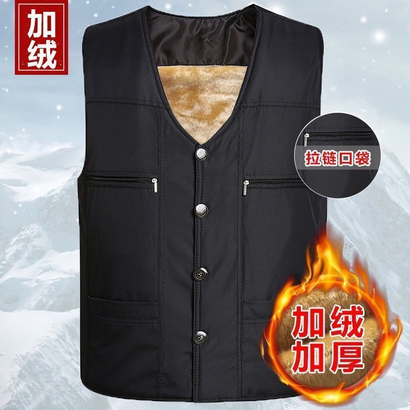 13528爸爸装大码男士加绒马夹中老年坎肩背心加厚棉马甲1