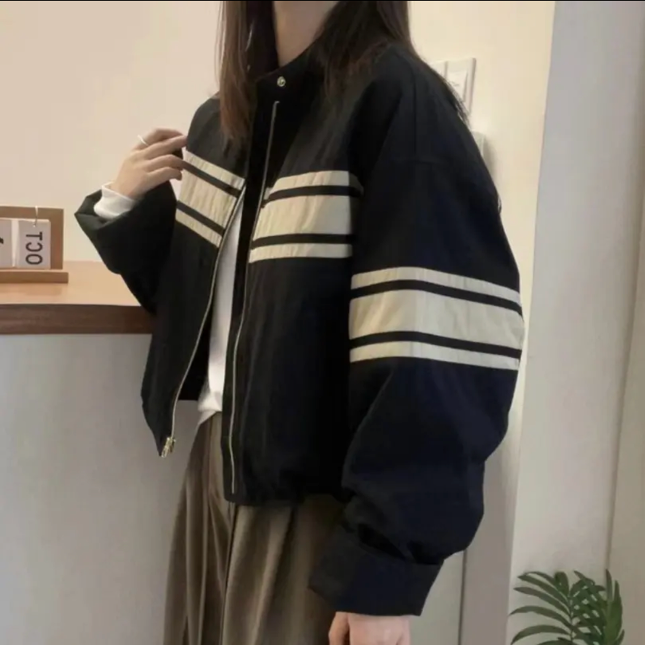 【啊雨专属】立领条纹棉服棒球服欧洲站冬季新款休闲时尚百搭外套潮