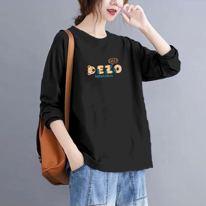 纯棉圆领上衣长袖t恤女宽松显瘦新款韩版洋气减龄休闲打底衫秋冬