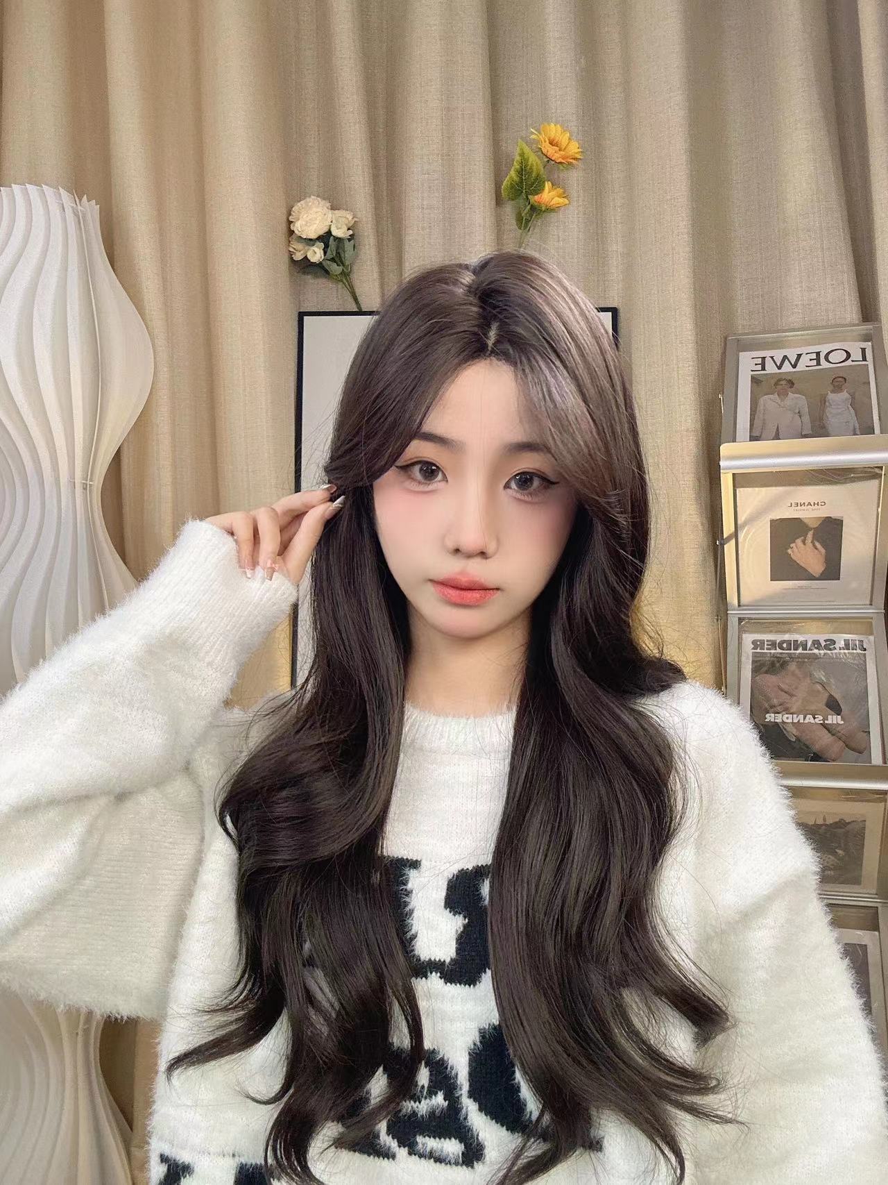 【中分黑茶色】小额蕾丝大波浪自然减龄妈生感假发全头套