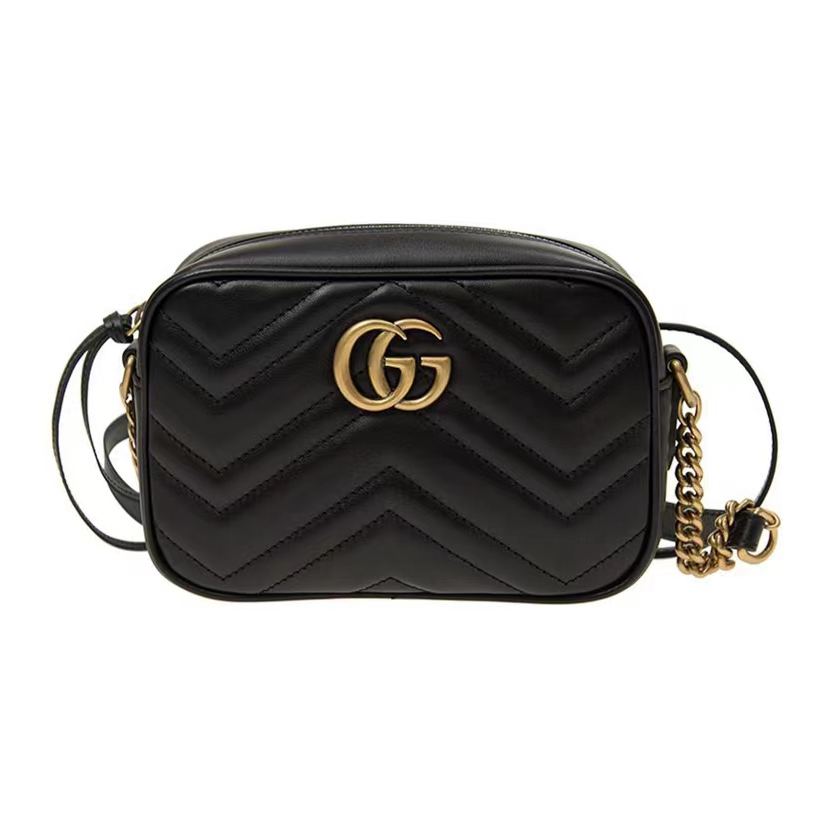 99新 GUCCI/古驰 GUCCI 黑金marmont相机包小号