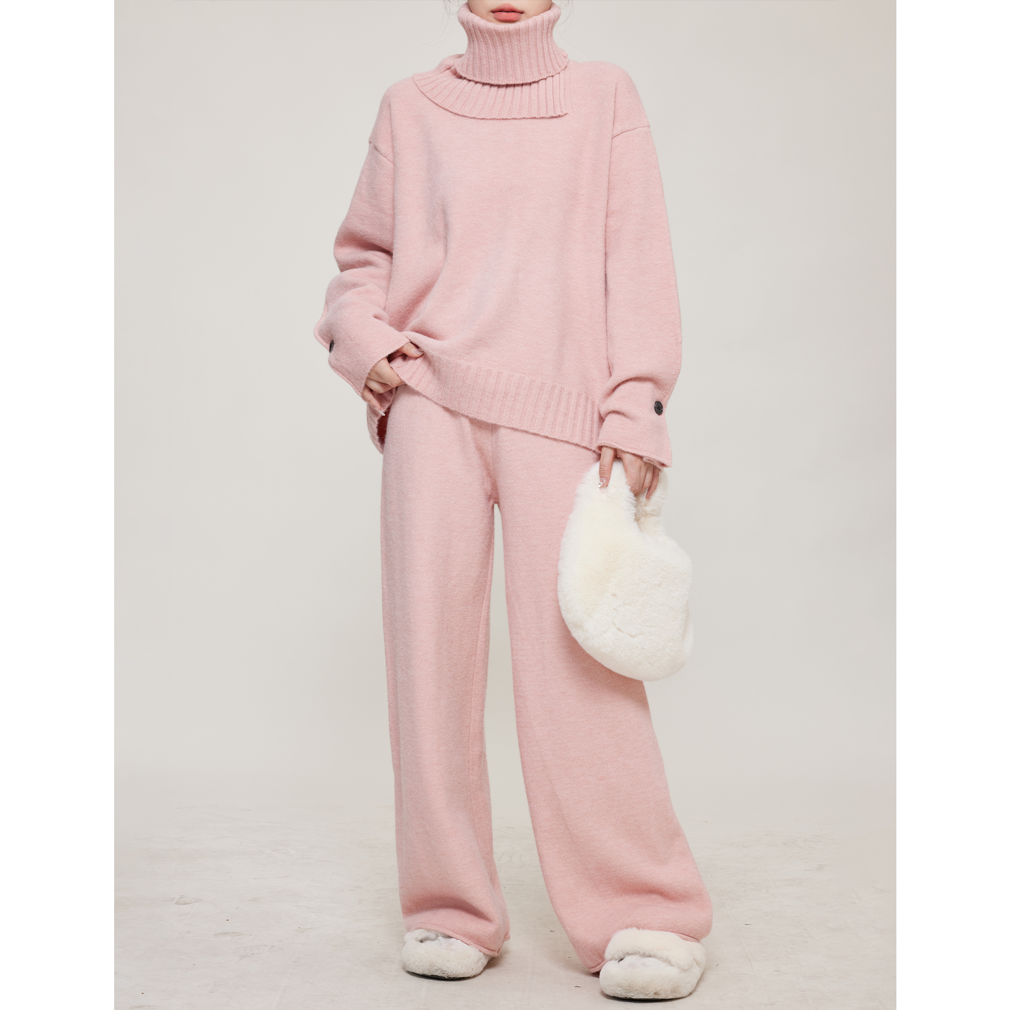 现JUNJUN【杏仁可可】柔软舒适毛衣套装秋冬可拆卸高领脖套毛衣裤子