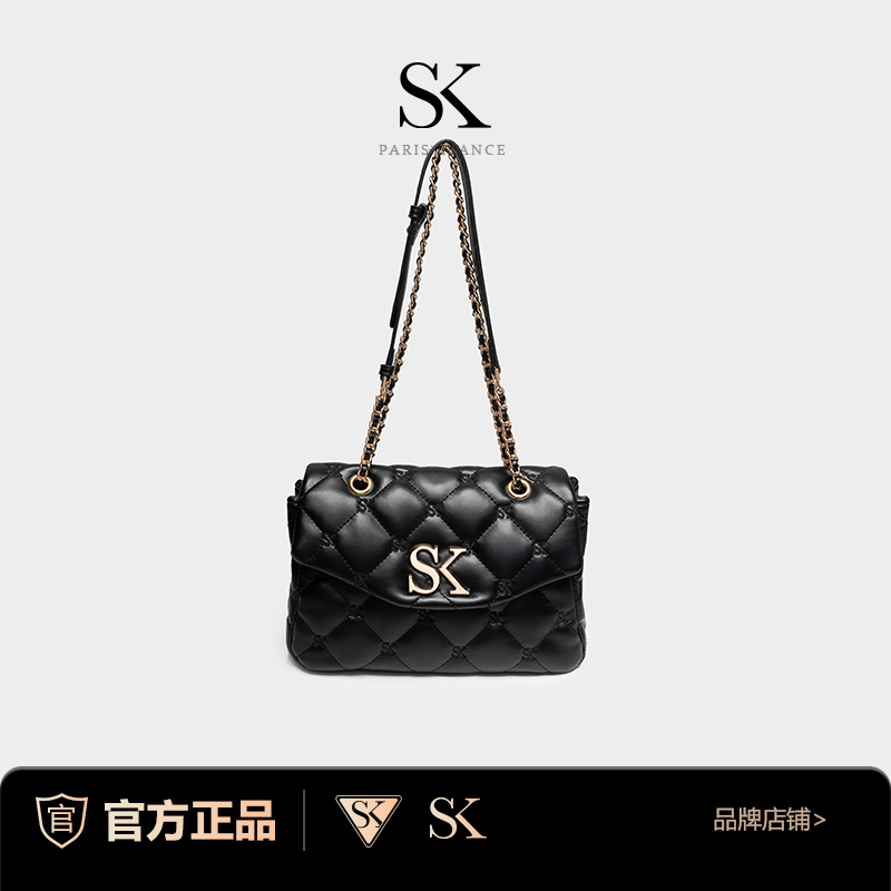 【刘叮当甄选】SK/秋季新款时尚女士腋下可斜跨黑色菱格包