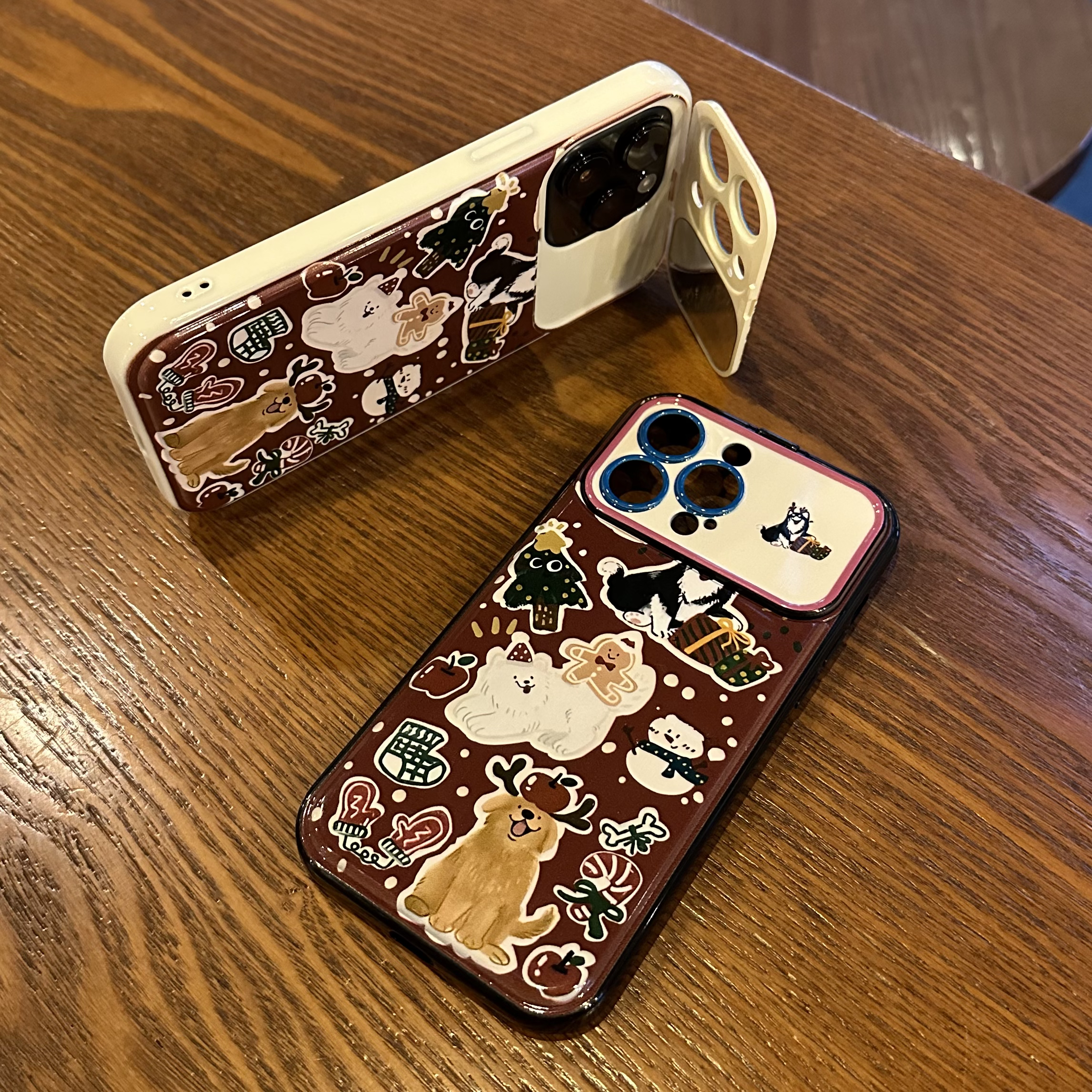 圣诞金毛小狗苹果华为vivo小米oppo翻盖镜子iPhone15手机壳防摔