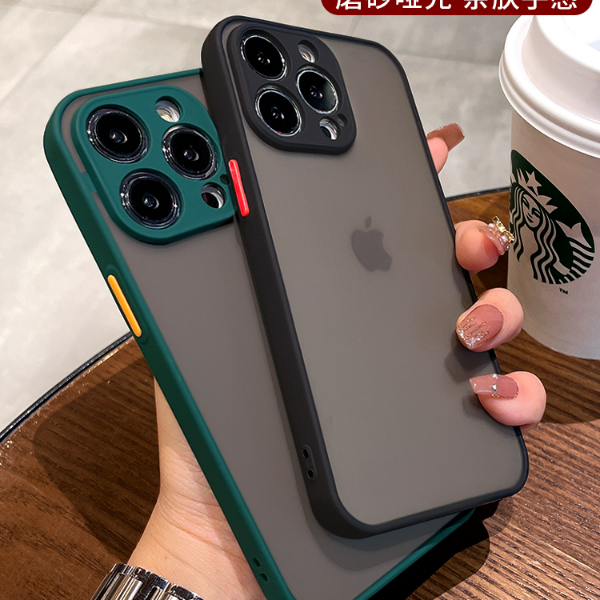 新款苹果15iPhone14肤感撞色13磨砂简约半透12ProMax防摔手机壳套