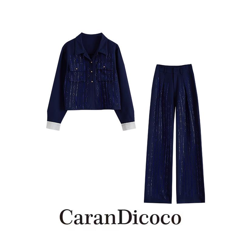 【CaranDicoco】定制烫钻外套上衣长裤独特翻领时尚套装TZ601