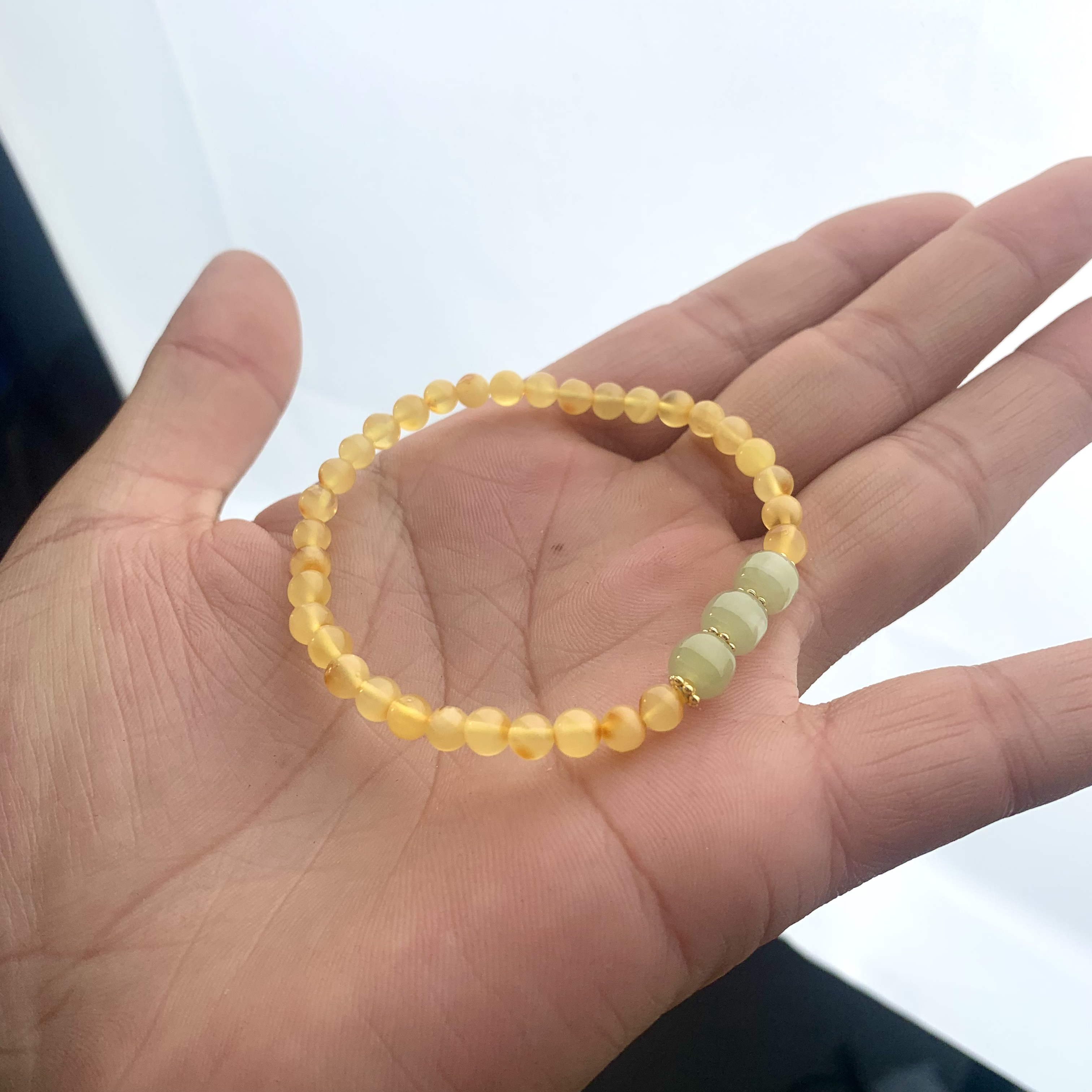 新品蜜蜡搭配和田玉单圈4mm左右