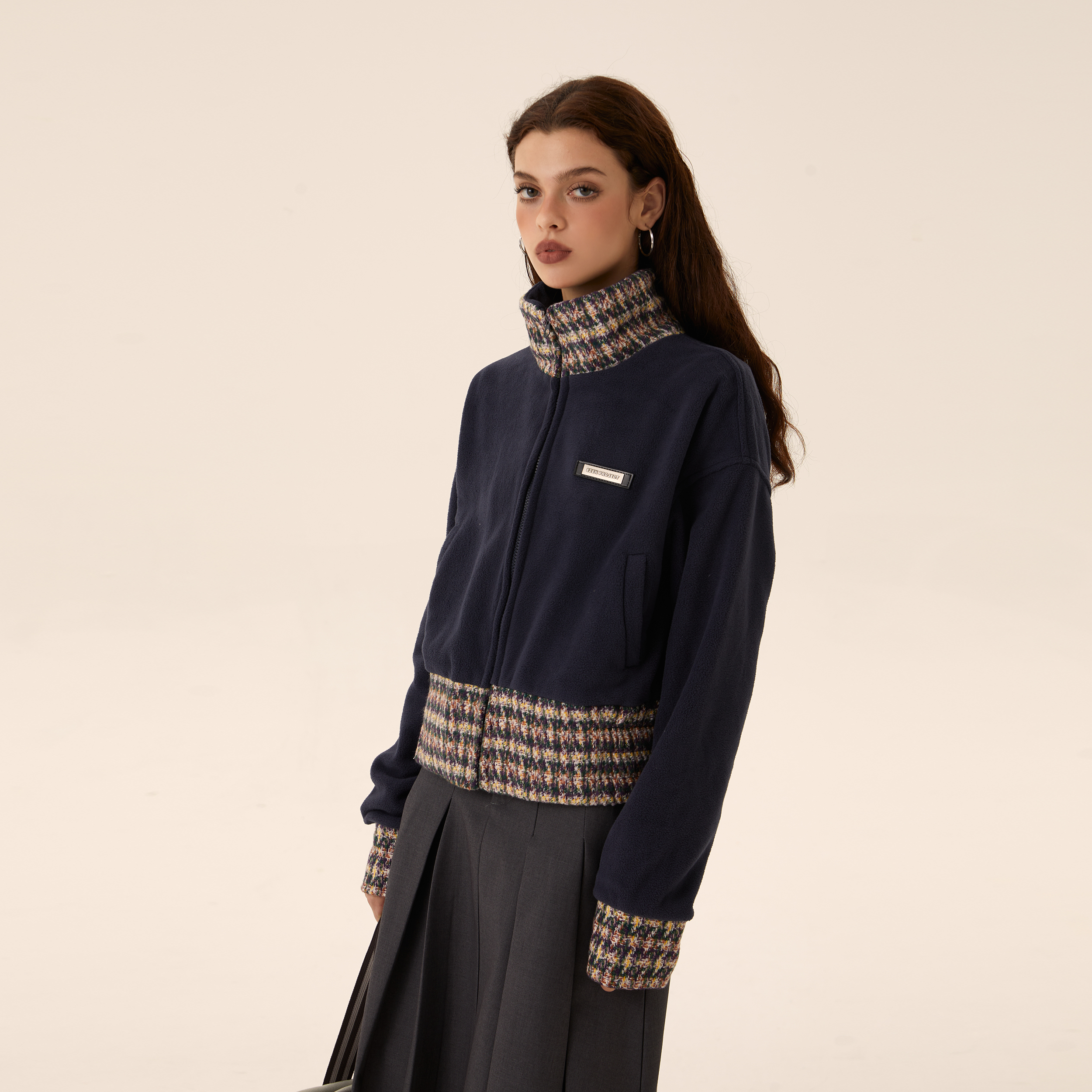 EZEK原创设计美式复古拼接抓绒短款甜酷辣妹外套女秋冬夹克上衣潮