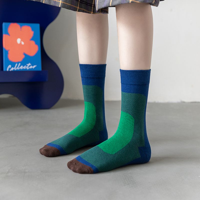 蓝绿渐变彩色中筒韩国日系潮流女士中筒袜子春秋款个性网红长袜
