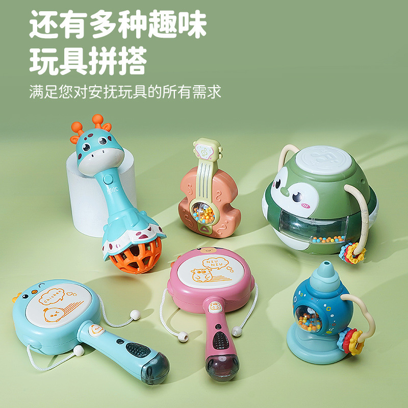 新款婴儿玩具音乐拨浪鼓手摇铃新生宝宝0到3岁早教抓握可牙咬地摊