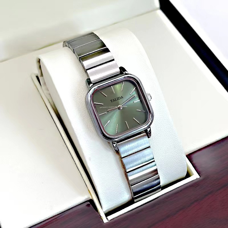 新款冷淡风百搭简约绿面表盘方形钢带手表女腕表-1121