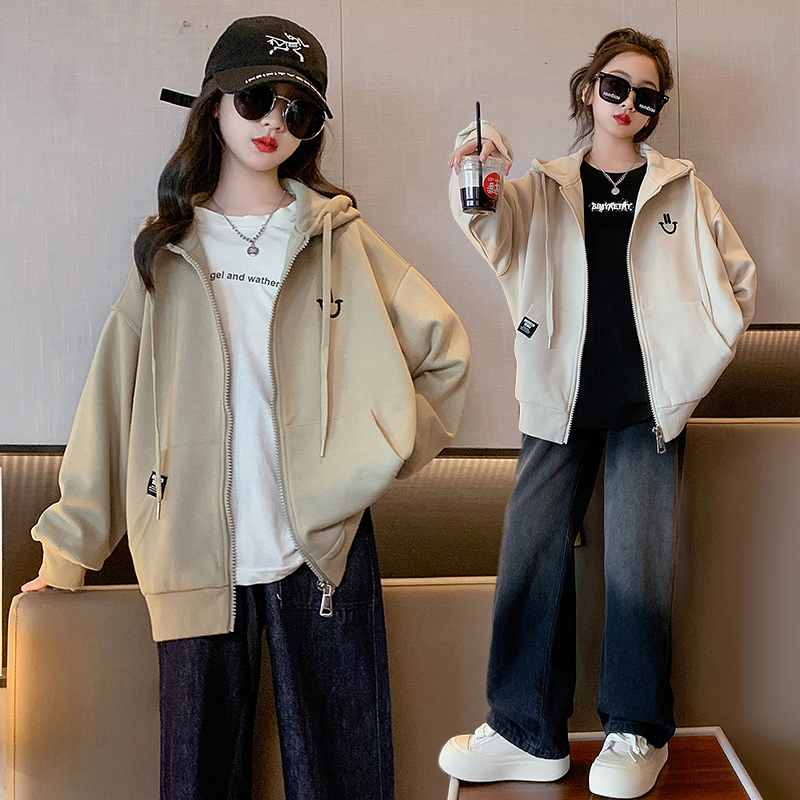 女童秋装外套2023新款洋气时髦大童女装连帽上衣儿童春秋款休闲潮