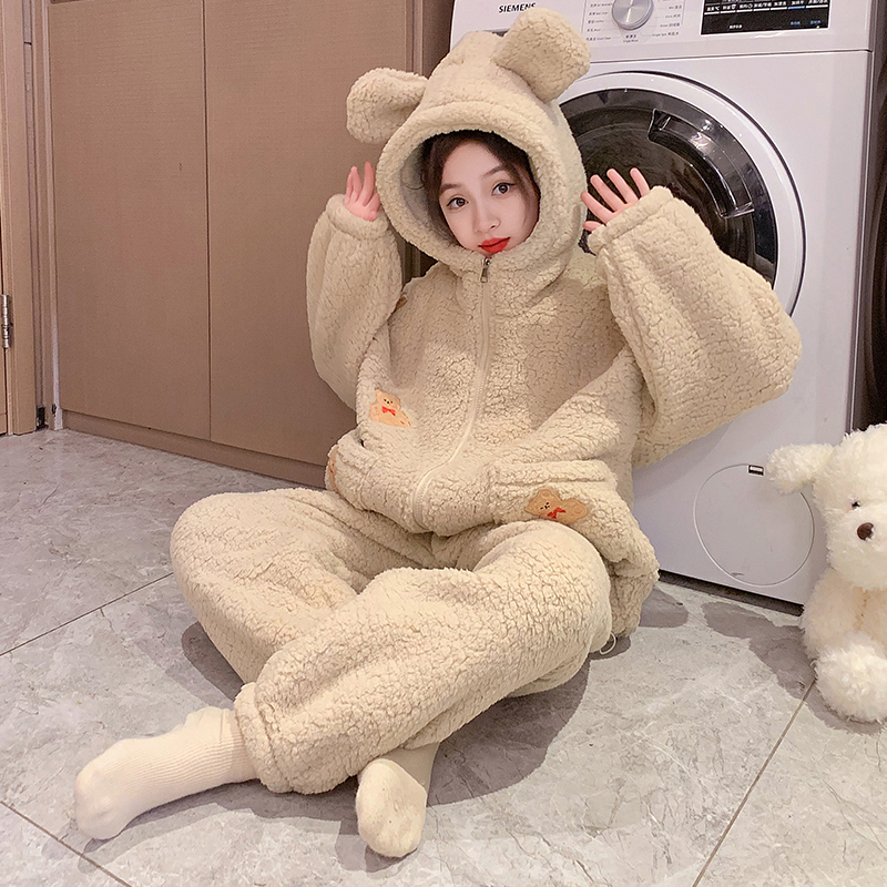 儿童冬季保暖睡衣女孩秋冬珊瑚绒家居服女童冬款法兰绒加厚款套装