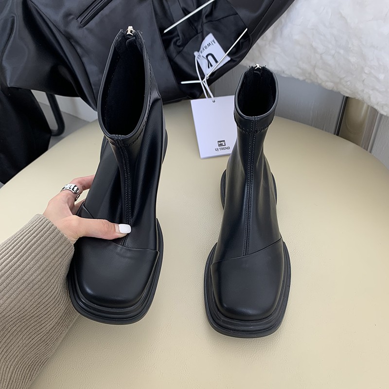 回力瑞小短靴女英伦风复古马丁靴2023新款瘦瘦靴秋冬加绒短筒靴子