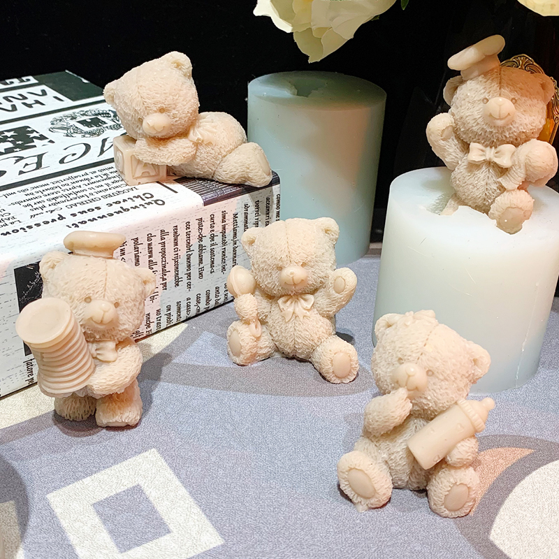 奶油皇后卡通可爱小熊抱球奶瓶手工翻模模具水晶滴胶diy摆台摆件