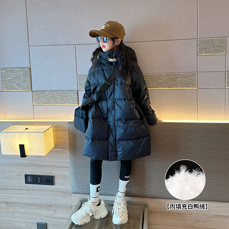 女童羽绒服2023新款大童中长款冬装保暖外套儿童冬季洋派加厚过膝