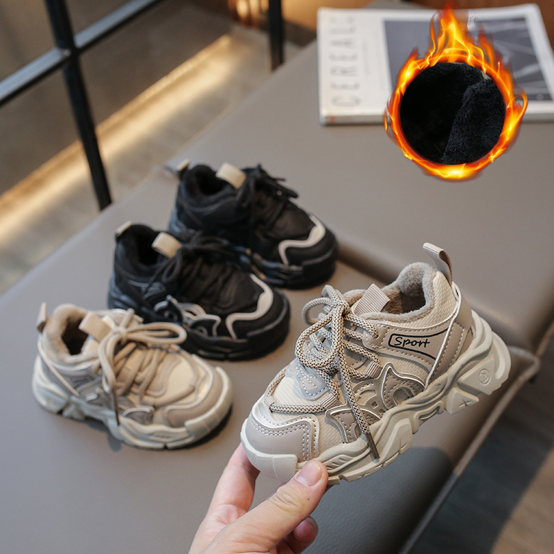 儿童运动鞋2023冬款男童秋冬二棉鞋小童宝宝软底新款皮面保暖童鞋