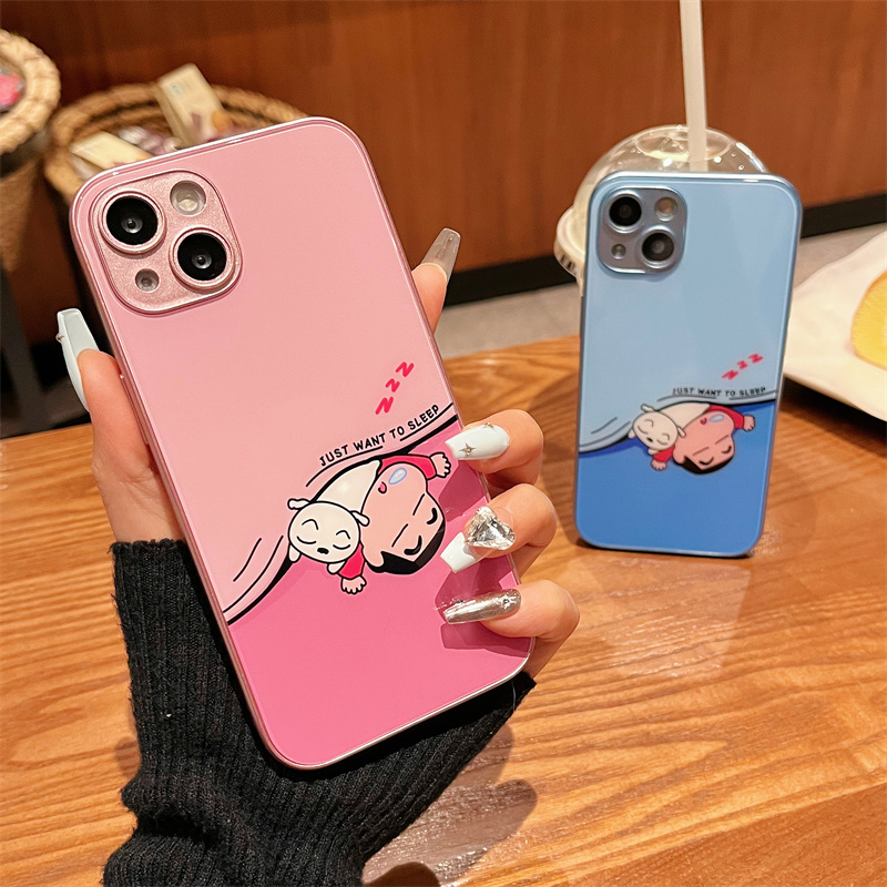 适用iPhone14promax苹果13高级手机壳保护套11盖被小新12玻璃壳xr