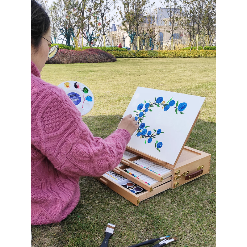 术研1/【三层抽屉桌面画架】美术生用榉木制桌面台式素描写生可提式