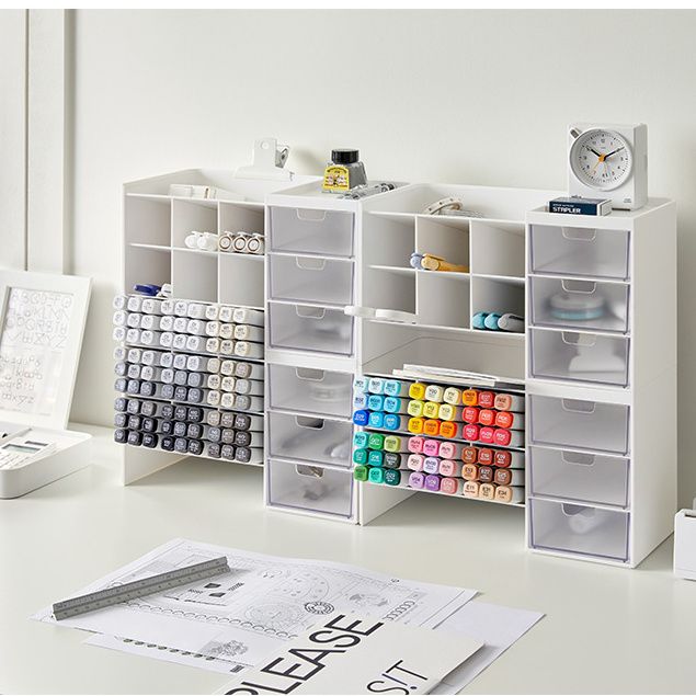 马克笔收纳盒斜插式笔筒办公室桌面抽屉式笔盒学生文具创意笔架子