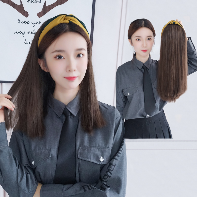 假发女短发懒人发箍半头套中长发一刀齐空气刘海黑长直自然全头套