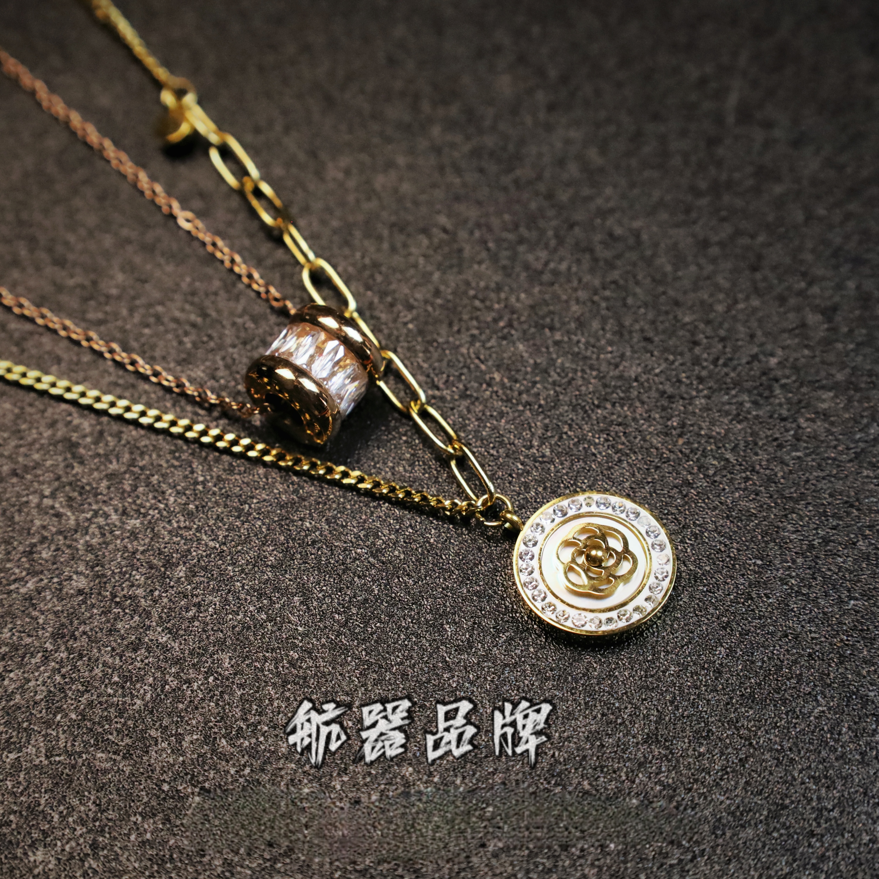 钛钢树脂项链 李桢航航器品牌女款锁骨链套装潮流清新风666