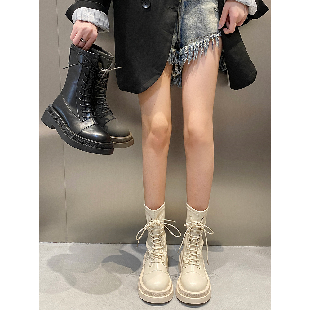 红蜻蜓牌韩版厚底黑色马丁靴2024复古加绒短靴切尔西靴女靴瘦瘦靴