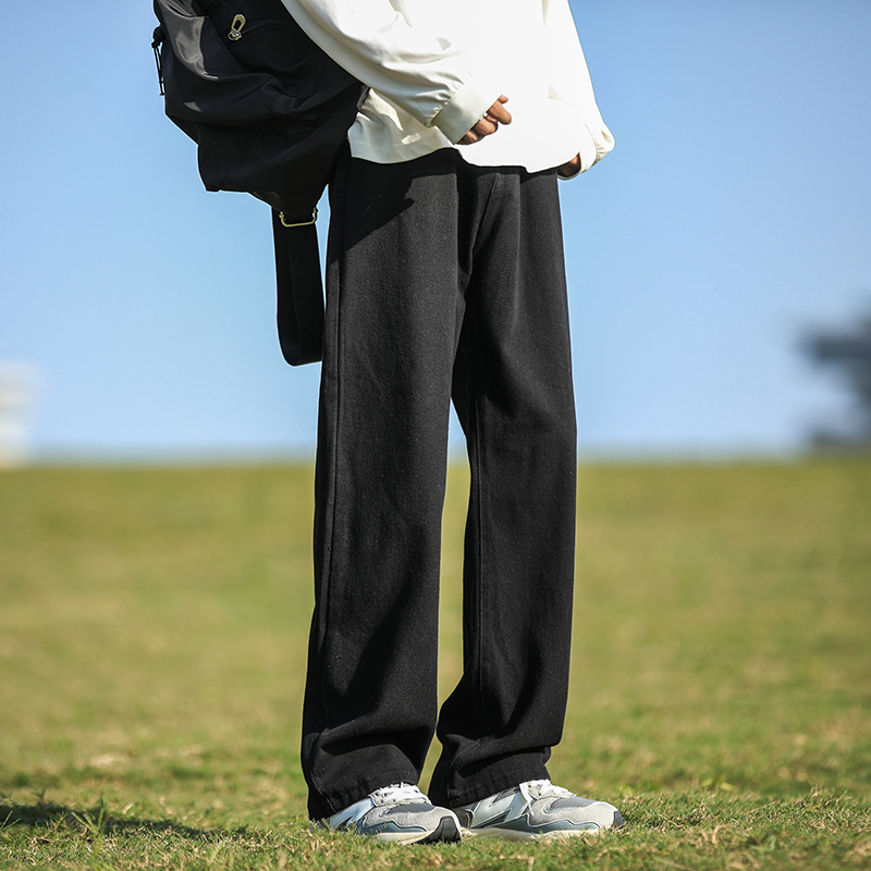 春秋季美式复古牛仔裤男士宽松冬款休闲阔腿高级感阔腿直筒长裤子