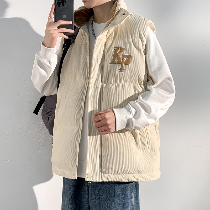 灯芯绒羽绒棉马甲男士春秋季2023新款高级感痞帅坎肩冬装男生上衣