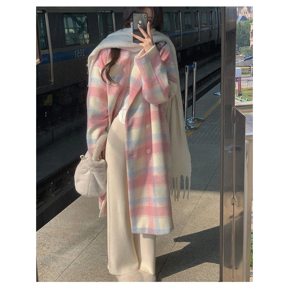 毛呢大衣外套女2023新款秋冬中长款韩版宽松小个子赫本风加厚呢子