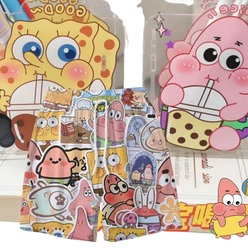 海绵宝宝短裤男夏季薄款速干沙滩裤青少年个性可爱居家休闲五分裤