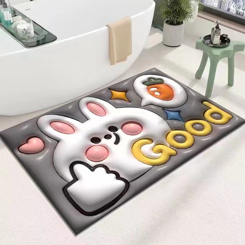 软硅藻泥3D立体膨胀猫爪小花地垫浴室厕所卫生间吸水家用速干脚垫