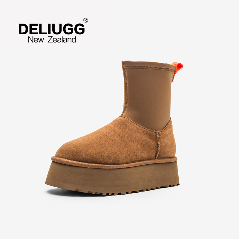 DELIUGG2023铅笔鞋时尚雪地靴厚底中帮202311X中筒雪地靴保暖冬季