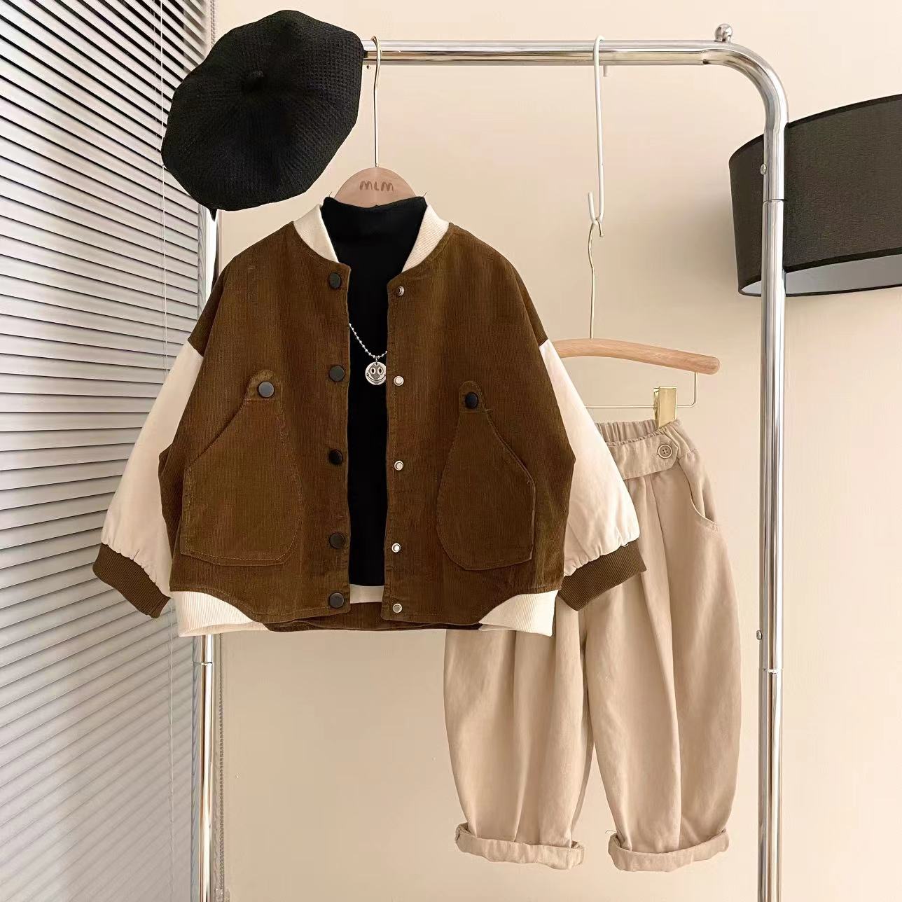 M-Q045男女童韩版秋款拼色外套