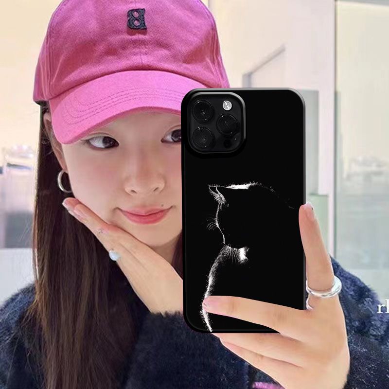 潮酷黑猫适用苹果14promax手机壳iPhone13简约11防摔12软15新7/8