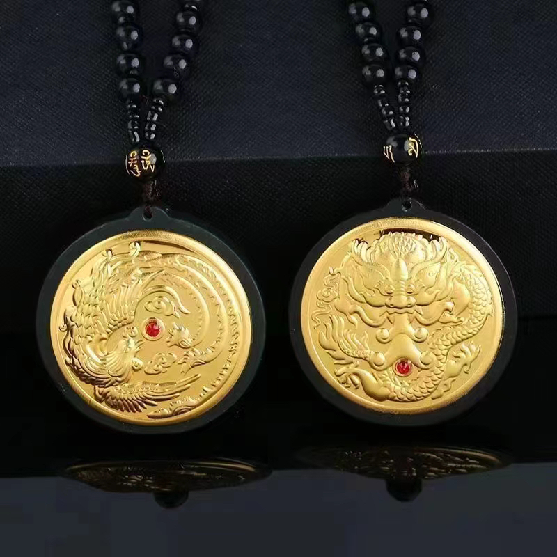 999 足金 古法鎏金龙凤呈祥好运连连吊坠