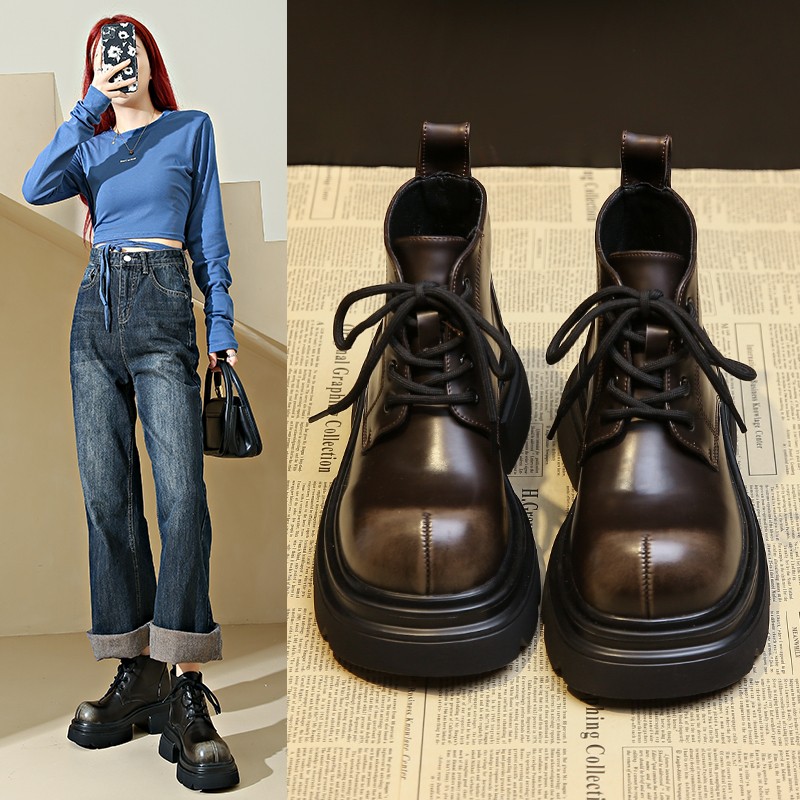 马丁靴女2023年新款炸街厚底短靴夏季秋款英伦风女靴复古洋气靴子