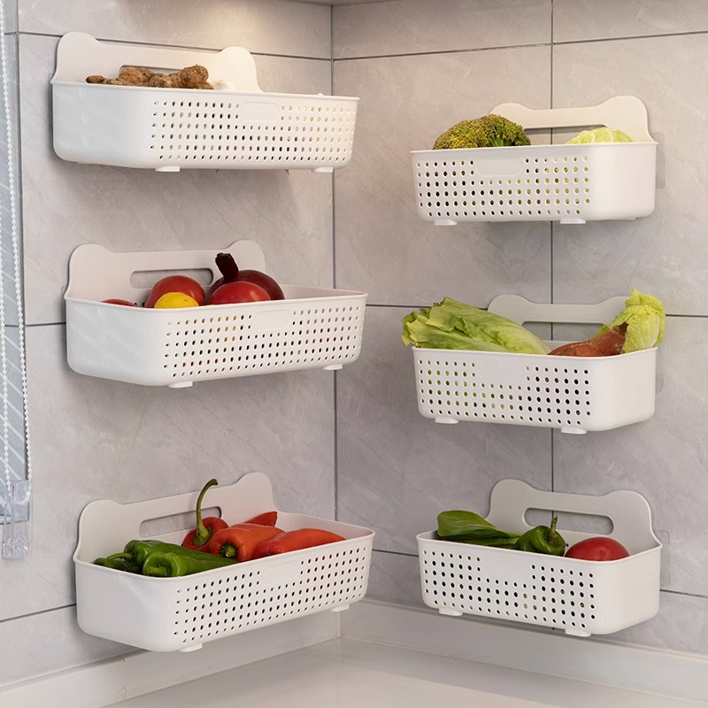 厨房葱姜蒜置物架壁挂式免打孔篮子盒多功能蔬菜收纳筐卫生间利器