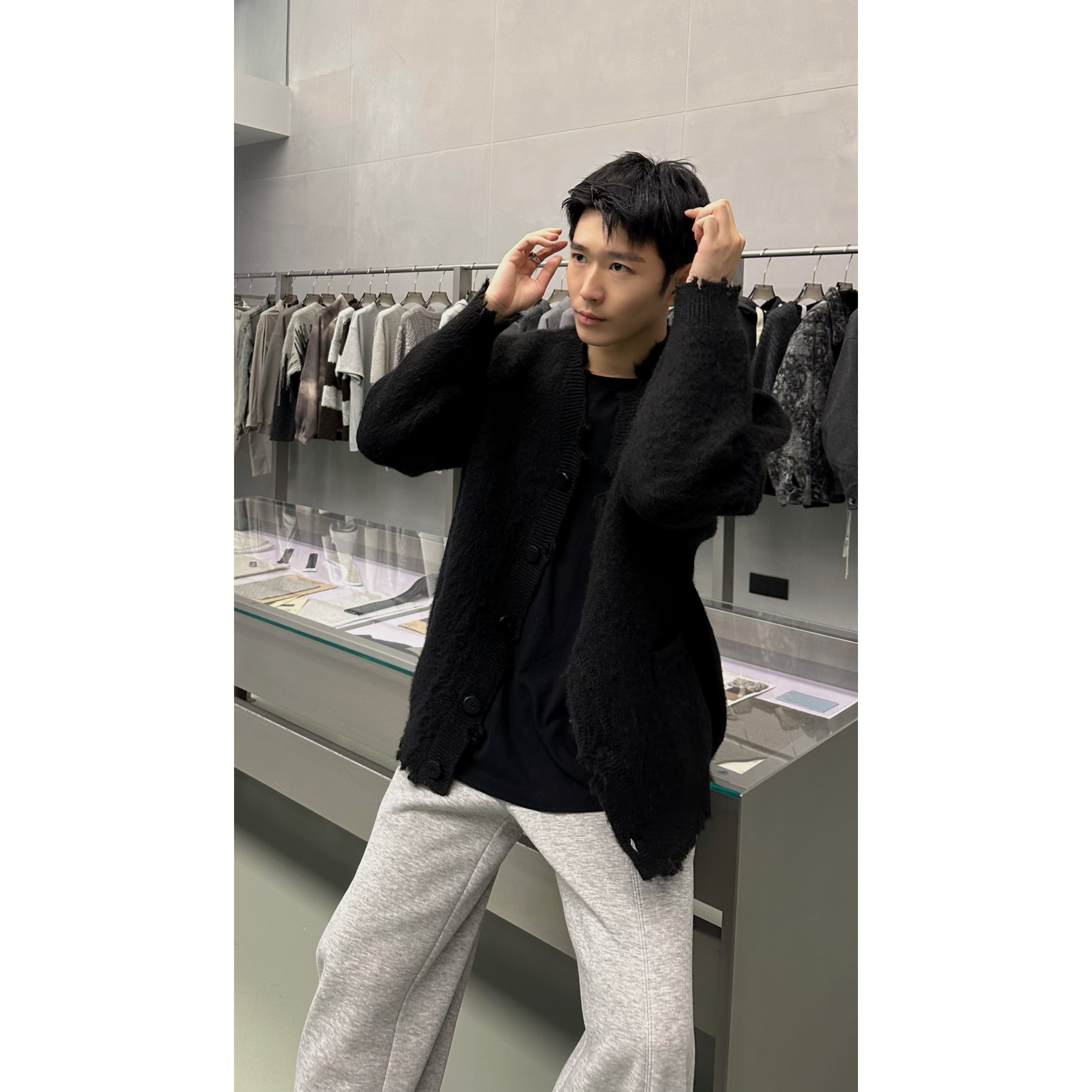 UNCLE#G /【破坏】重工破缝 5.5支混纺 重磅开衫外套 男女同款