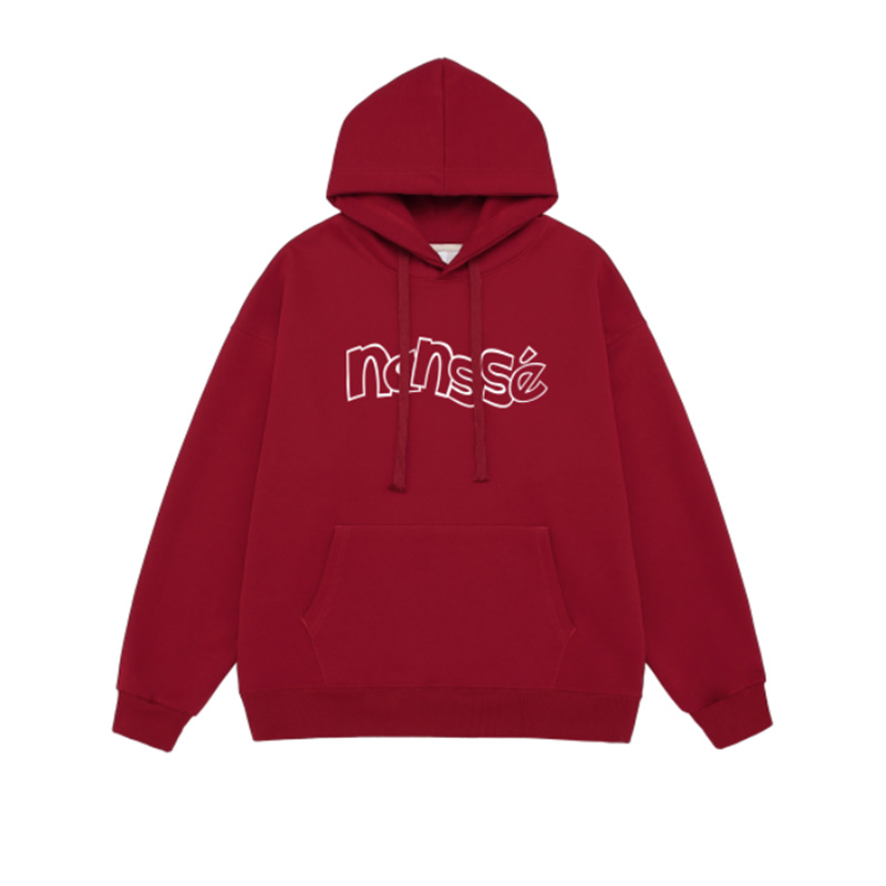 红色连帽卫衣秋季男女同款字母休闲百搭宽松套头青春流行上衣潮
