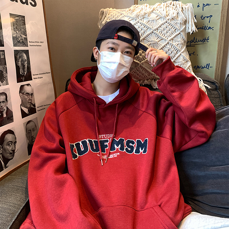 暖冬连帽卫衣男秋季新款潮牌hiphop字母印花外套宽松套头上衣