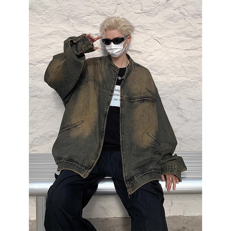 牛仔外套男秋季高级感痞帅炸街暖冬复古水洗做旧宽松休闲夹克