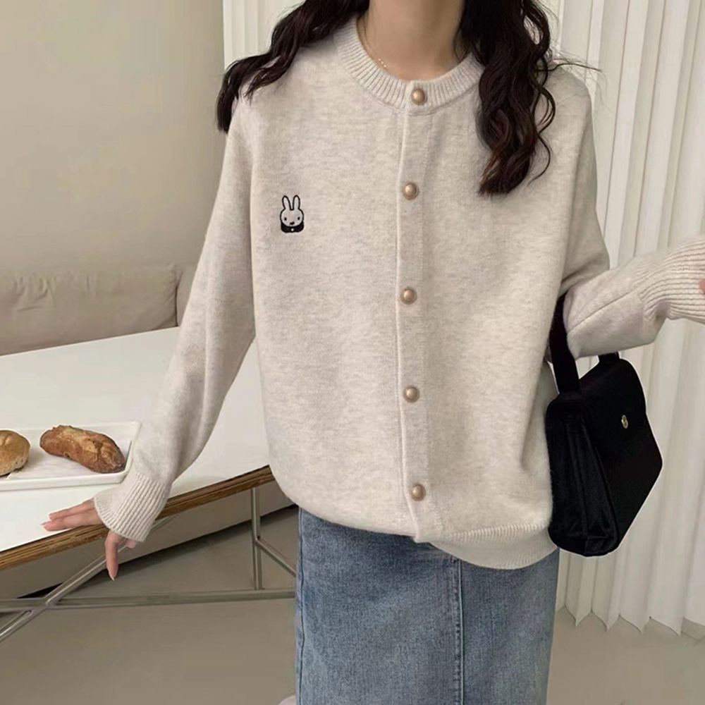 刺绣减龄百搭毛衣开衫外套女秋季2023新款宽松长袖慵懒风针织1556