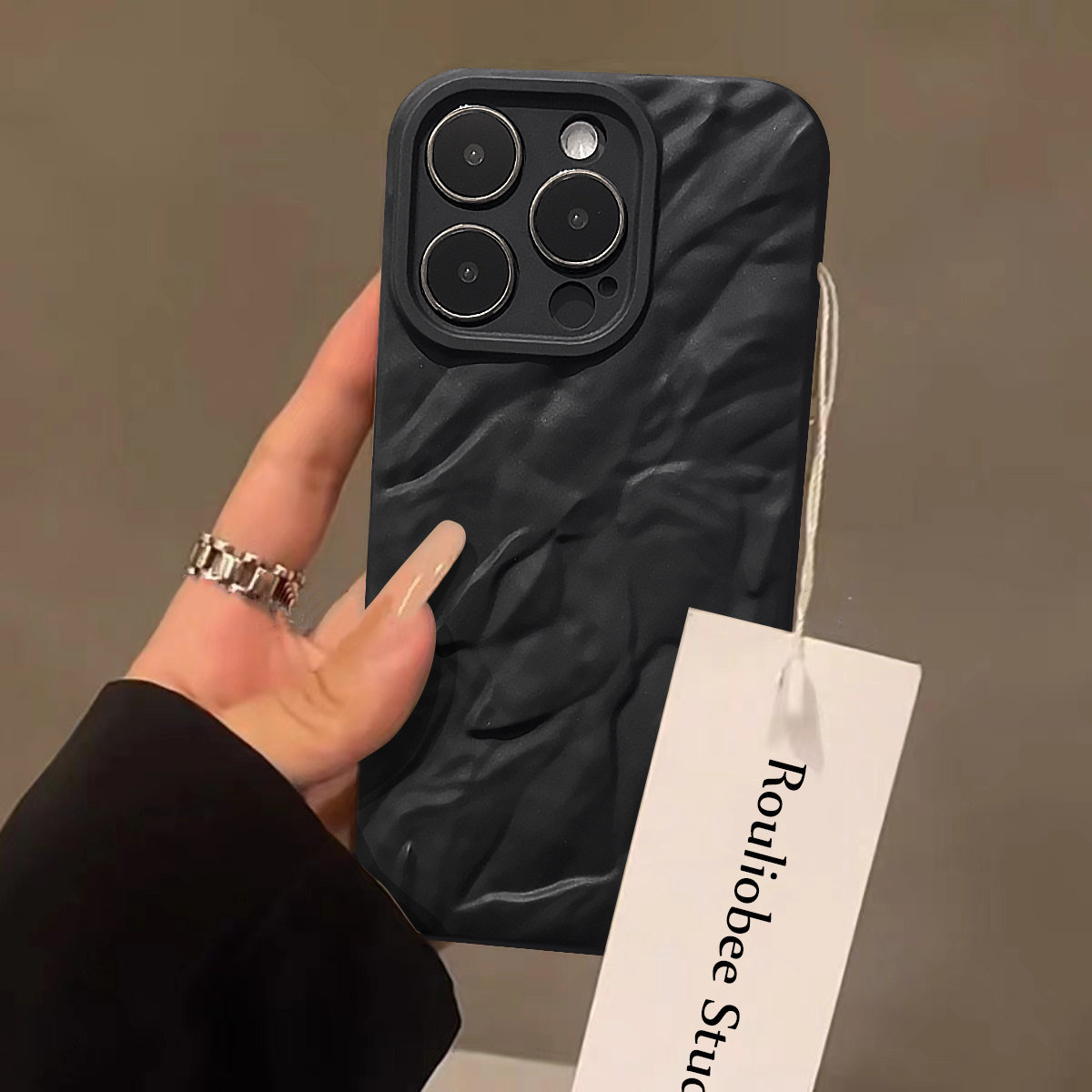 BANCA高级肤感黑白褶皱苹果15手机壳iphone13/14promax高级12防摔