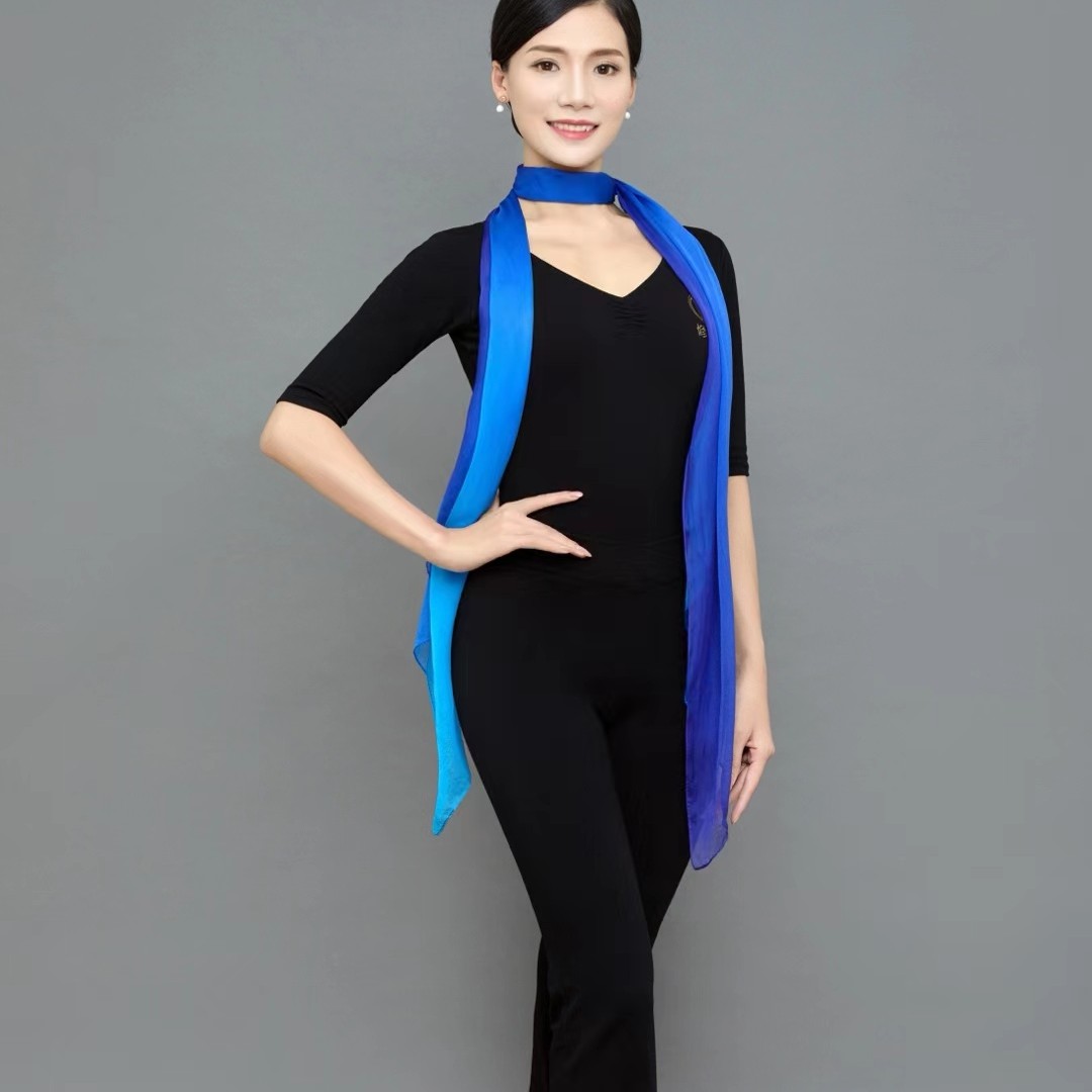 李慧珍形体礼仪舞服棉五分袖平背连体服 黑色宽低腰舞蹈长裤套装