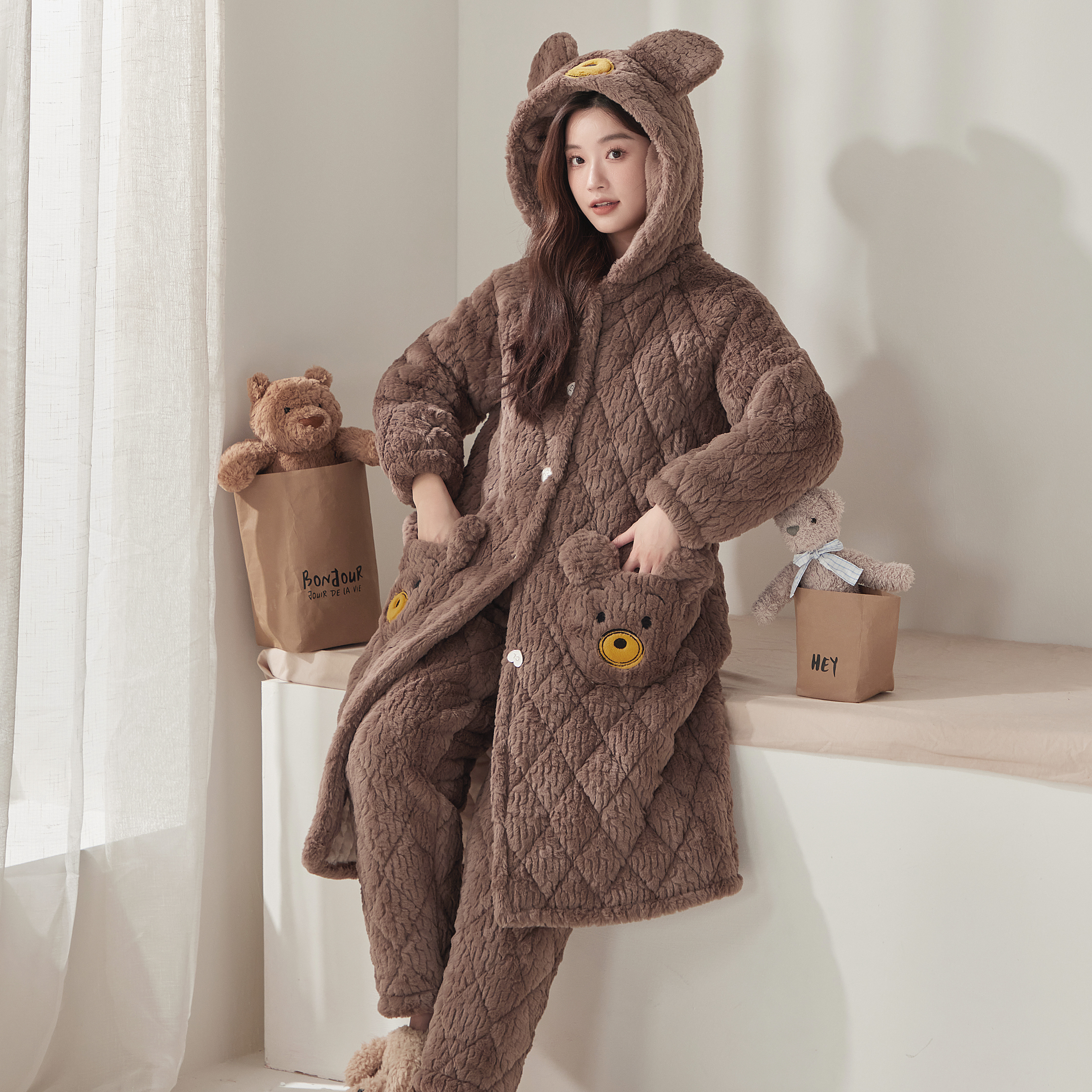 李丽原创国风《轻奢款可外穿》冬天家居服三层加棉加厚韩版睡衣套