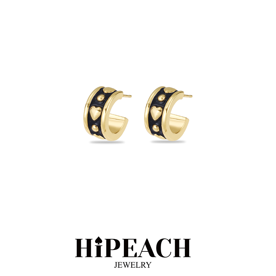 铜合金耳饰 【甜酷桃心 】气质百搭法式小众甜酷桃心小耳圈HTDNX011